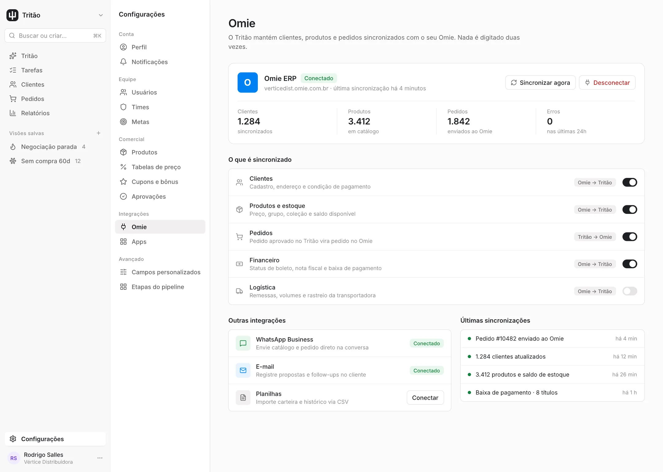 Configurações — integração Omie
